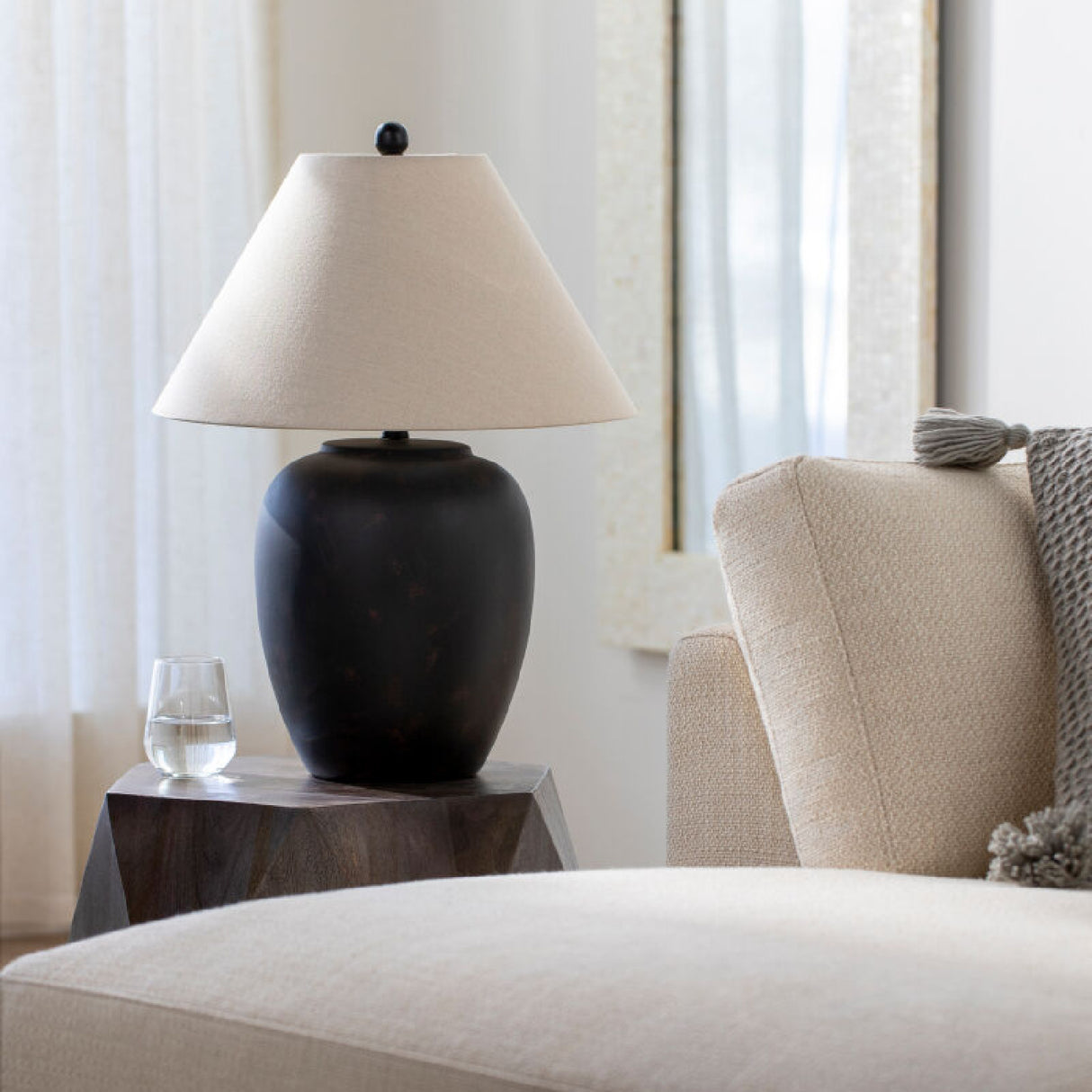 Modern European furniture - Ceramic Beige Linen Table Lamp - www.oroa.com | Oroa.com