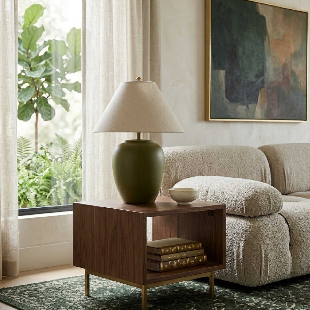Modern European furniture - Ceramic Beige Linen Table Lamp - www.oroa.com | Oroa.com