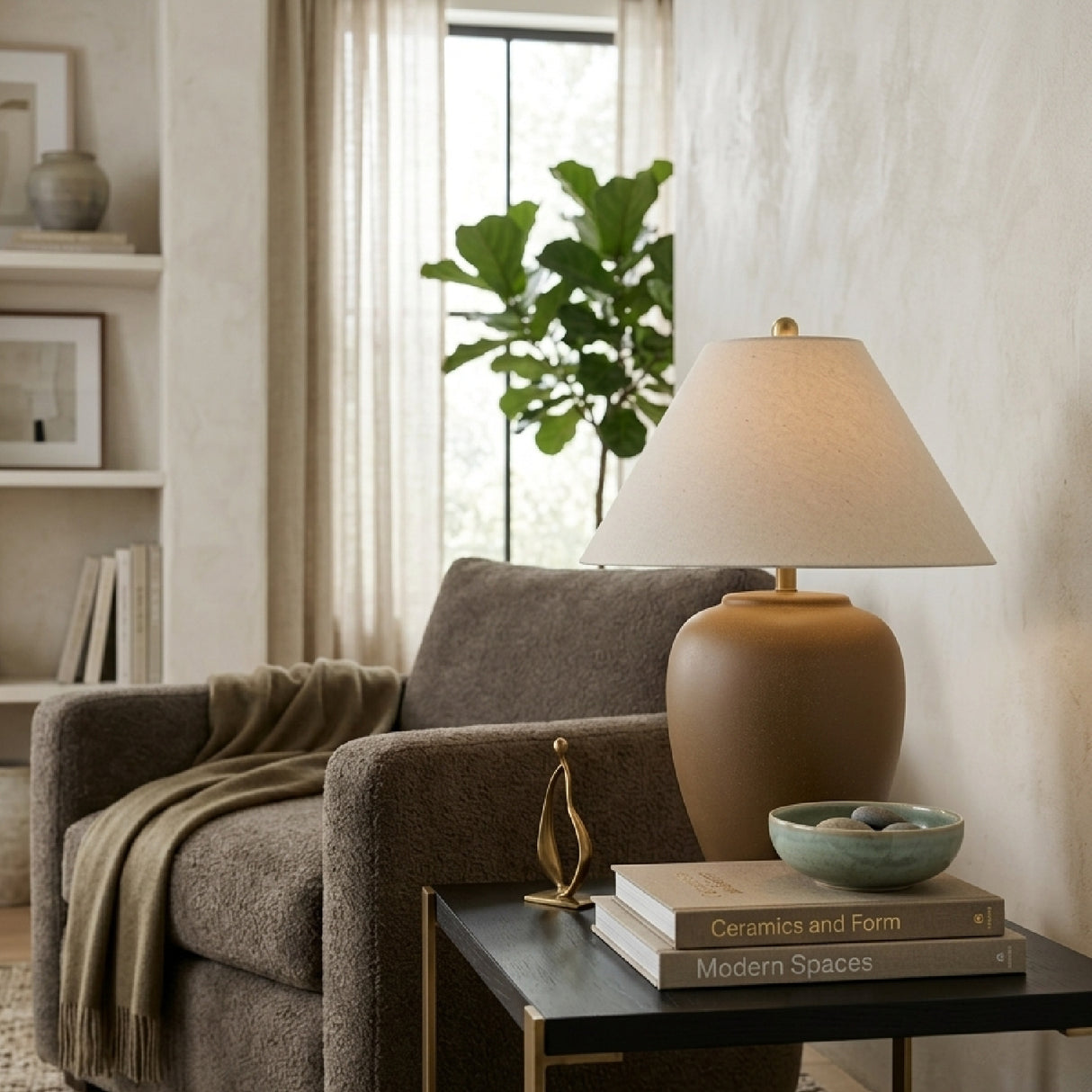Modern European furniture - Ceramic Beige Linen Table Lamp - www.oroa.com | Oroa.com