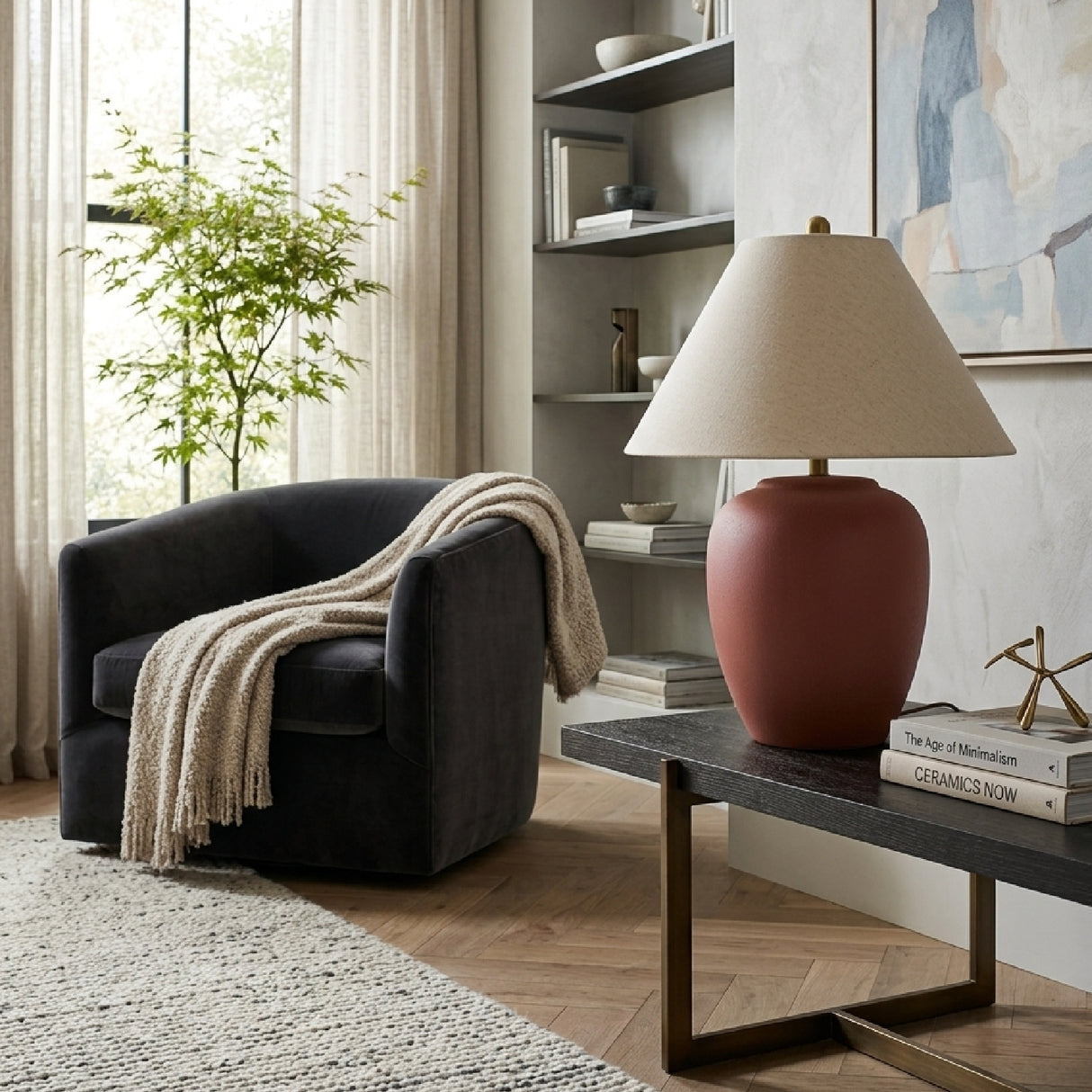 Modern European furniture - Ceramic Beige Linen Table Lamp - www.oroa.com | Oroa.com
