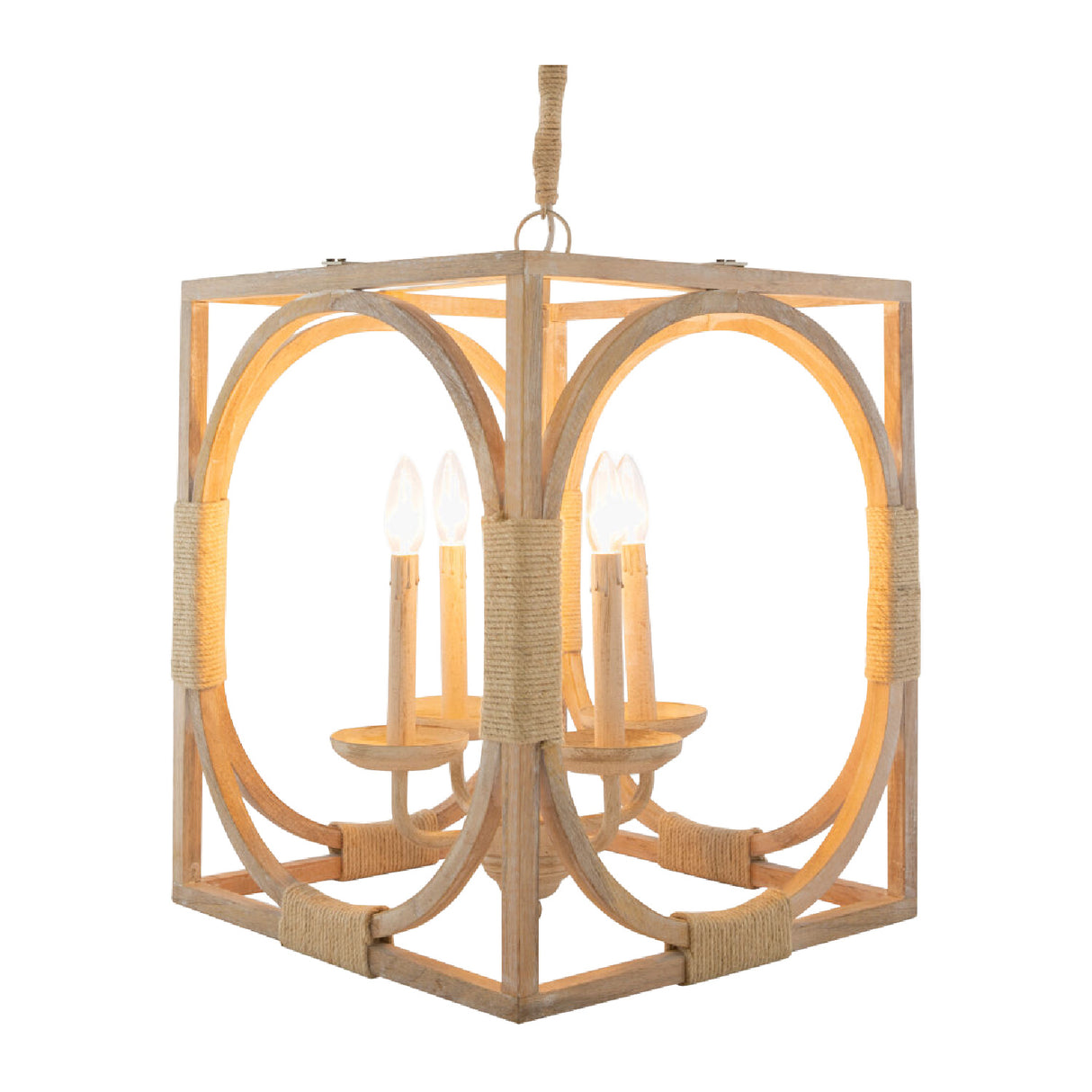 Modern European furniture - Whitewashed Wooden 4-Light Chandelier - www.oroa.com | Oroa.com