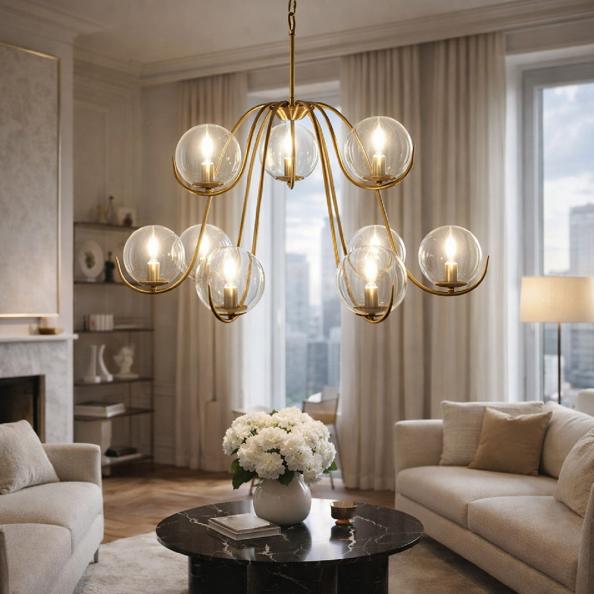 Modern European furniture - Clear Glass Orbs 9-Light Chandelier - www.oroa.com | Oroa.com