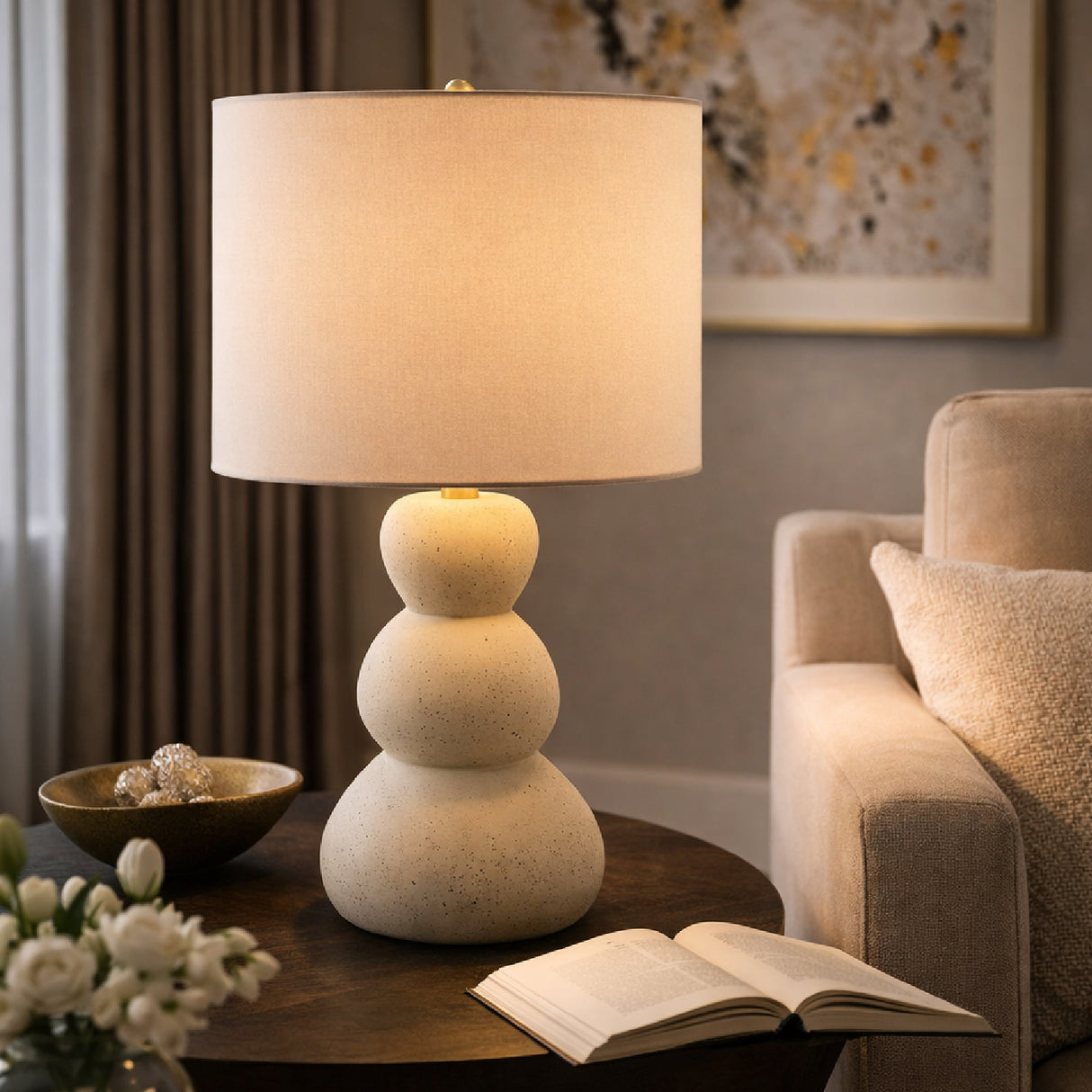 Modern European furniture - White Linen Modern Table Lamp - www.oroa.com | Oroa.com