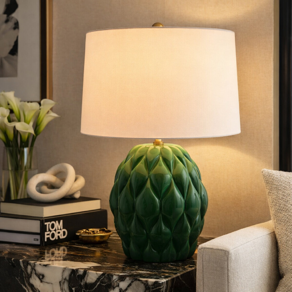 Modern European furniture - Reliefed Ceramic Accent Table Lamp - www.oroa.com | Oroa.com