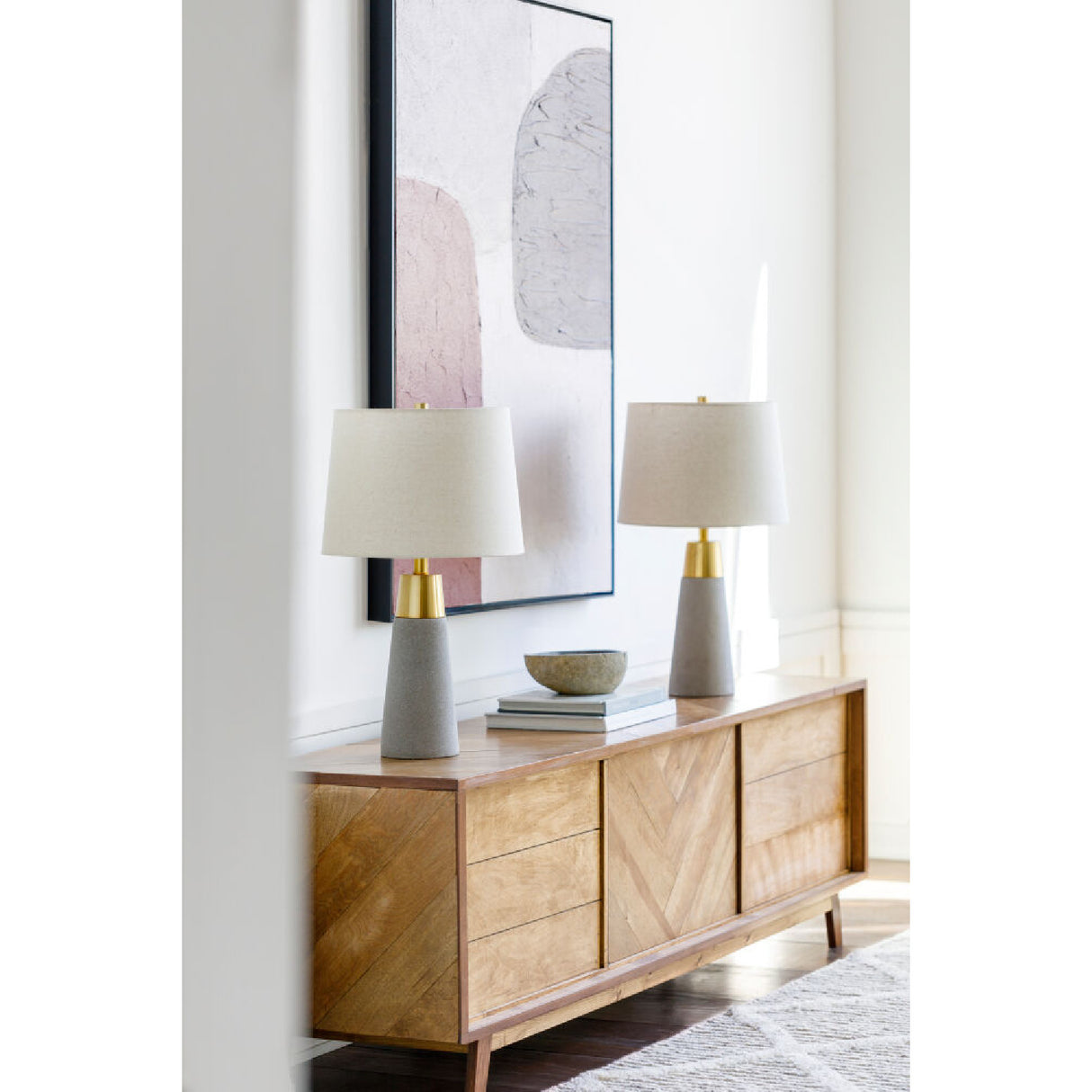Modern European furniture - Beige Linen Concrete Table Lamps (2) - www.oroa.com | Oroa.com