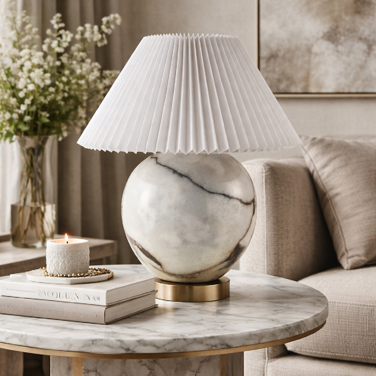 Modern European furniture - Round Marble Accent Table Lamp - www.oroa.com | Oroa.com