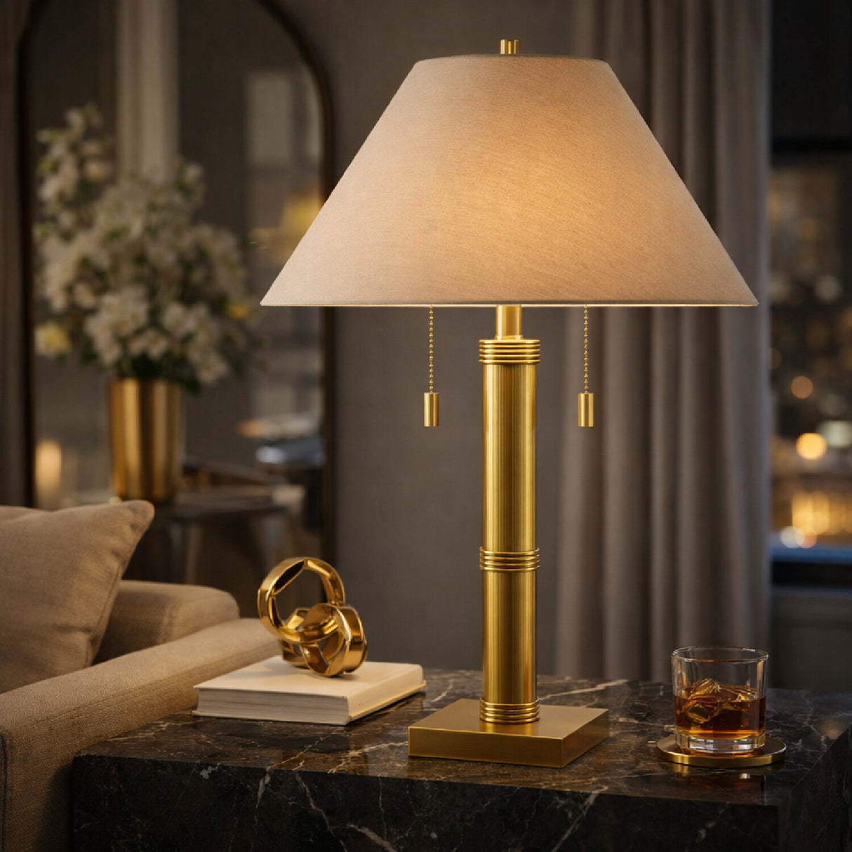 Modern European furniture - Taupe Linen Accent Table Lamp - www.oroa.com | Oroa.com