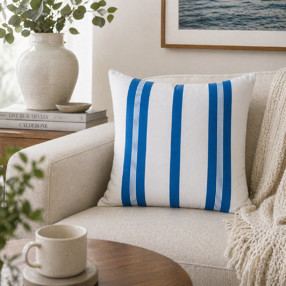 Modern European furniture - Blue Stripes Down Insert Pillow - www.oroa.com | Oroa.com