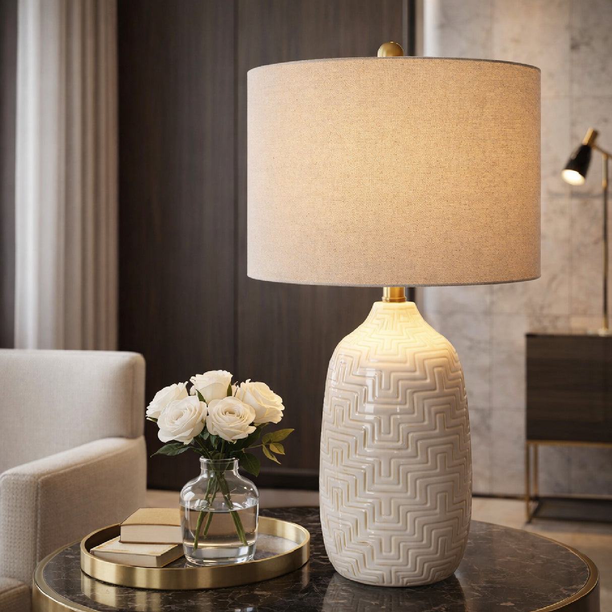 Glazed White Ceramic Table Lamp | Oroa.com