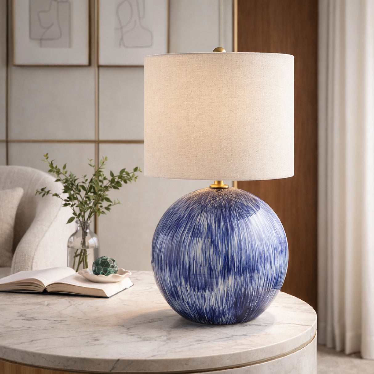 Modern European furniture - Glazed Blue Ceramic Table Lamp - www.oroa.com | Oroa.com