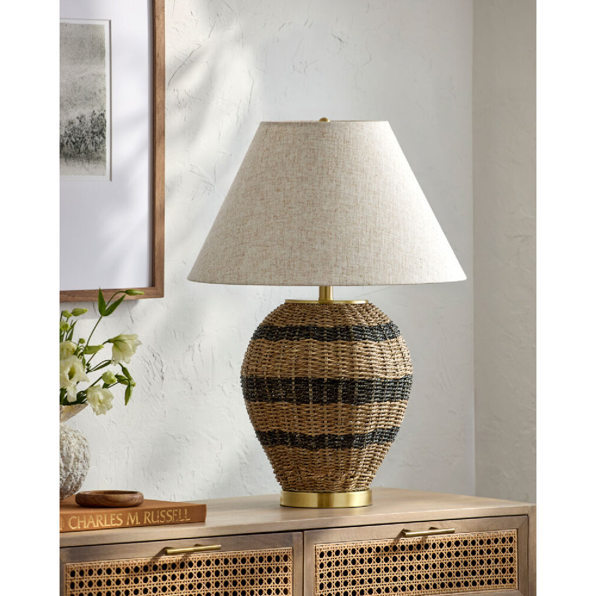 Modern European furniture - Black Lined Rattan Table Lamp - www.oroa.com | Oroa.com