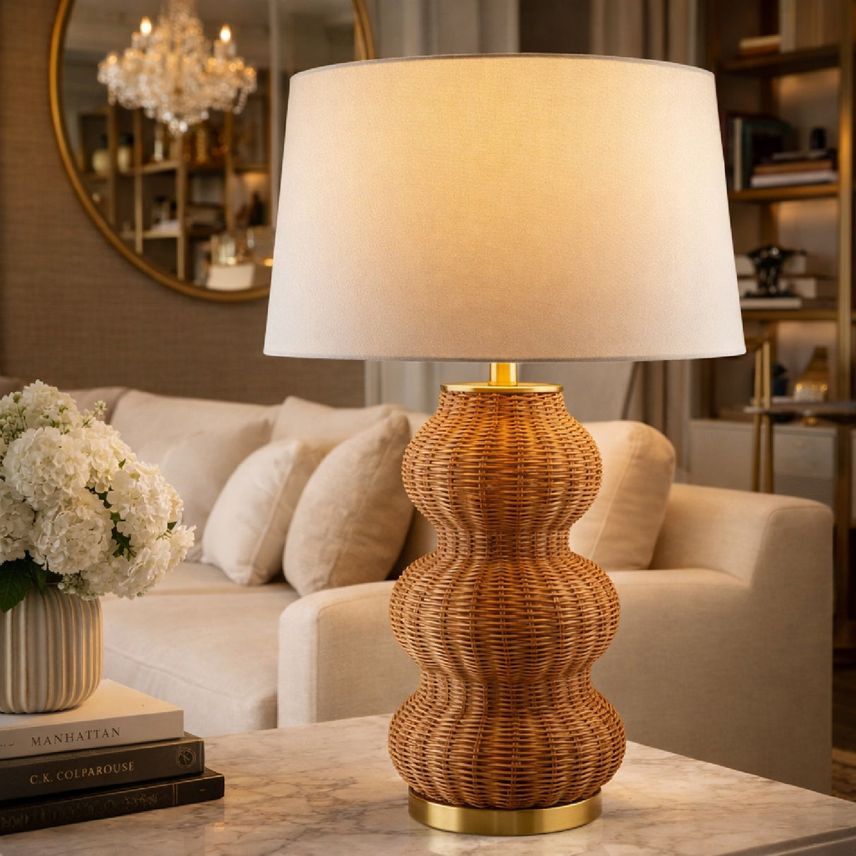 Modern European furniture - Wavy Rattan Linen Table Lamp - www.oroa.com | Oroa.com