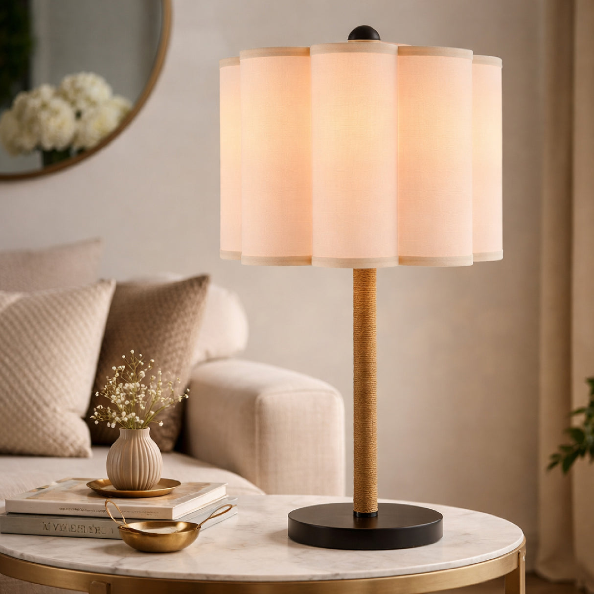 Modern European furniture - Cream Linen Pleated Table Lamp - www.oroa.com | Oroa.com