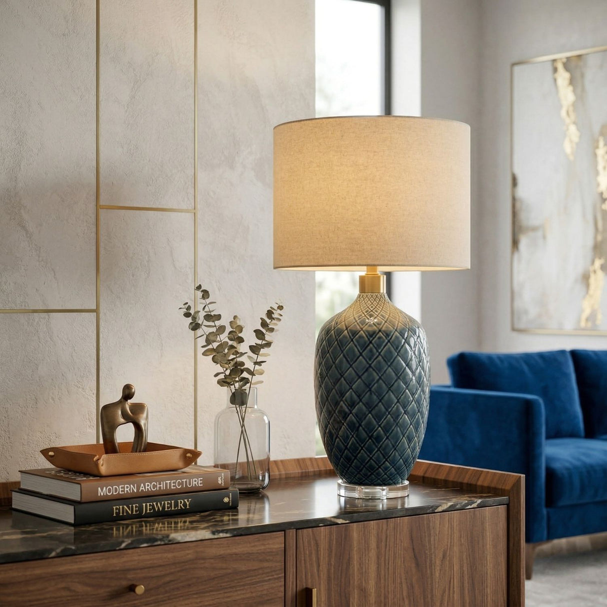 Modern European furniture - Carved Ceramic Linen Table Lamp - www.oroa.com | Oroa.com