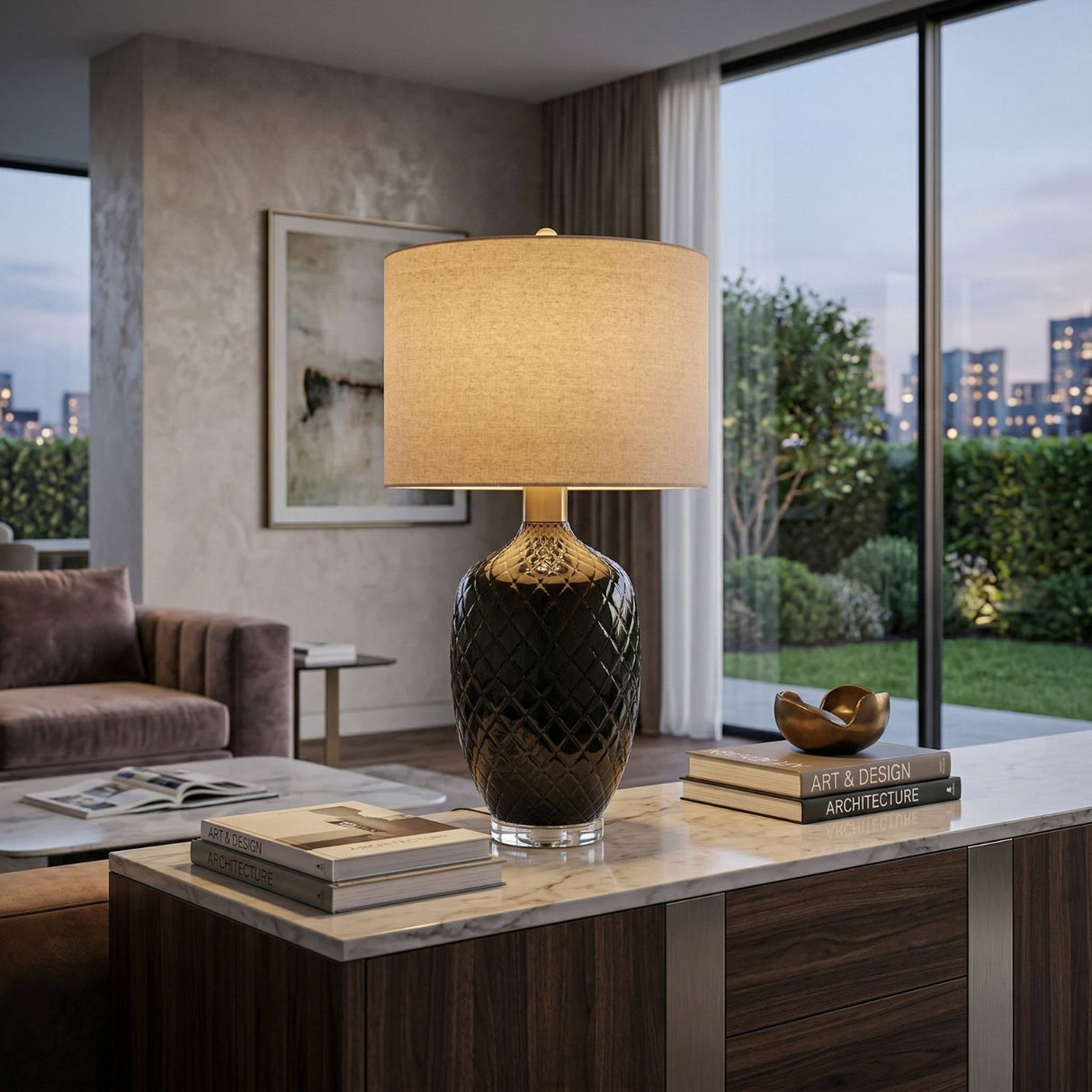 Modern European furniture - Carved Ceramic Linen Table Lamp - www.oroa.com | Oroa.com