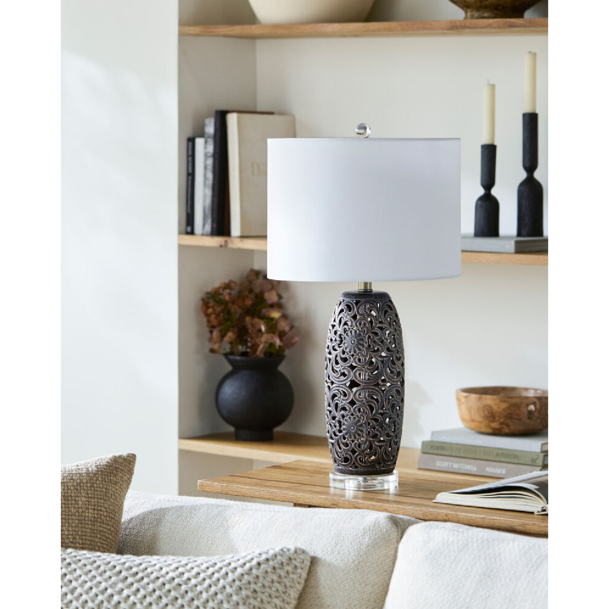 Modern European furniture - Floral Carved Ceramic Table Lamp - www.oroa.com | Oroa.com