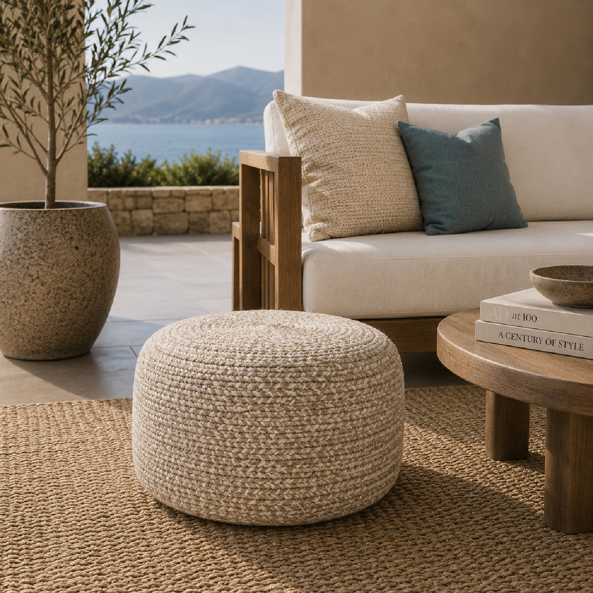 Modern furniture - Round Woven Outdoor Pouf - www.oroa.com | Oroa.com