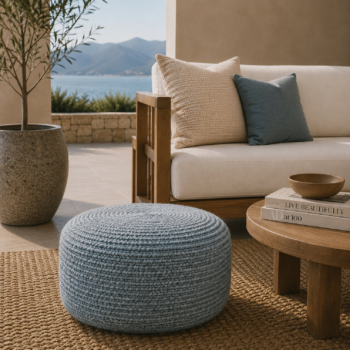 Modern furniture - Round Woven Outdoor Pouf - www.oroa.com | Oroa.com