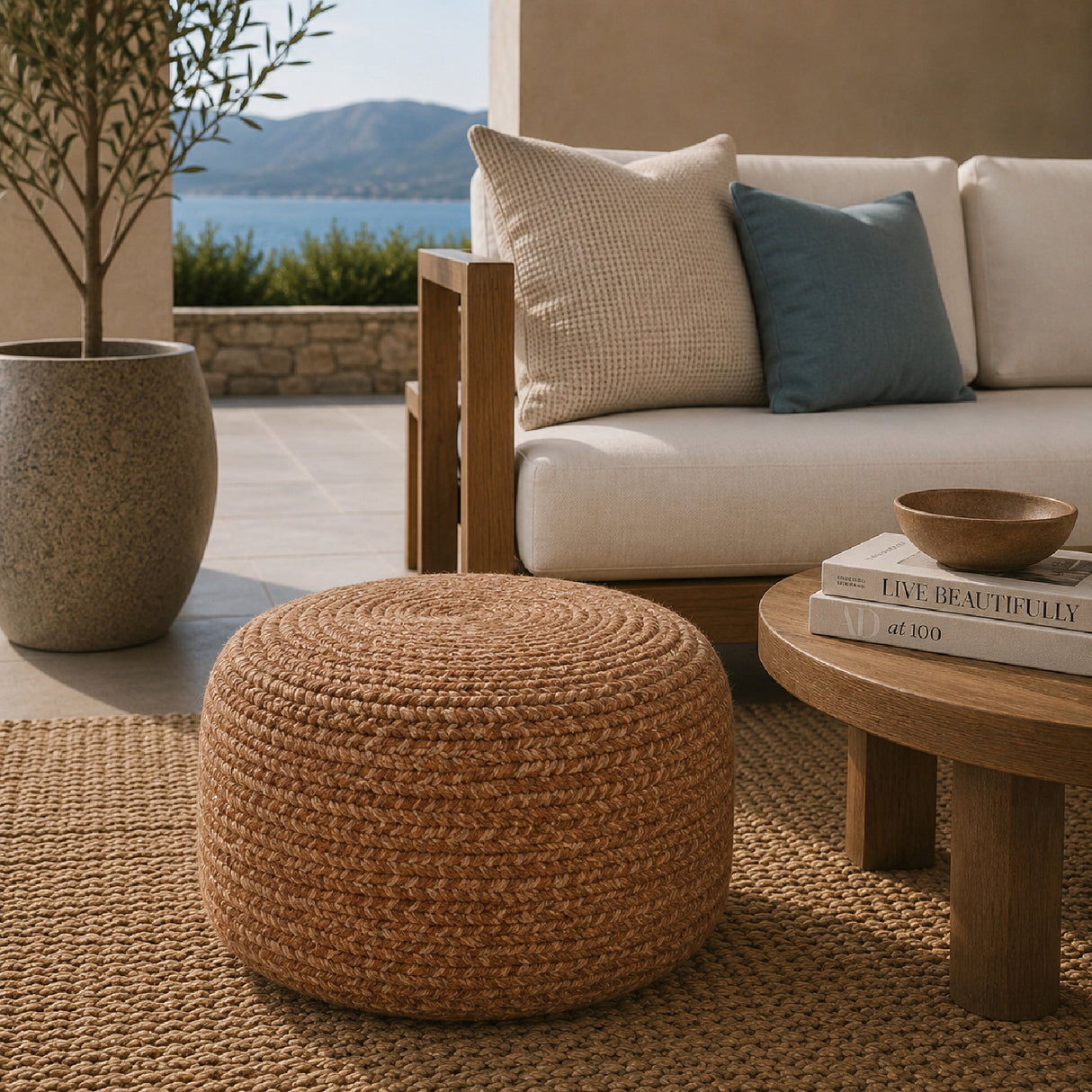 Modern furniture - Round Woven Outdoor Pouf - www.oroa.com | Oroa.com
