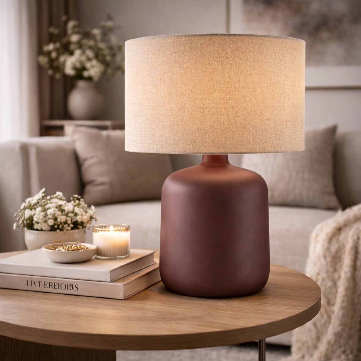 Beige Linen Ceramic Table Lamp S | Oroa.com
