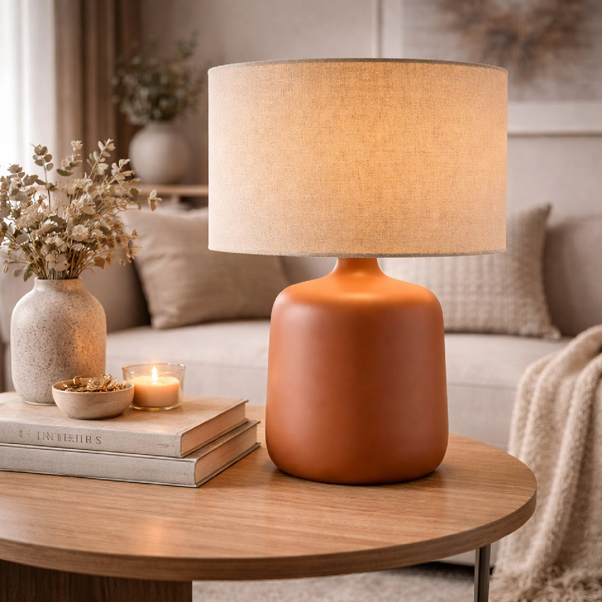 Beige Linen Ceramic Table Lamp S | Oroa.com