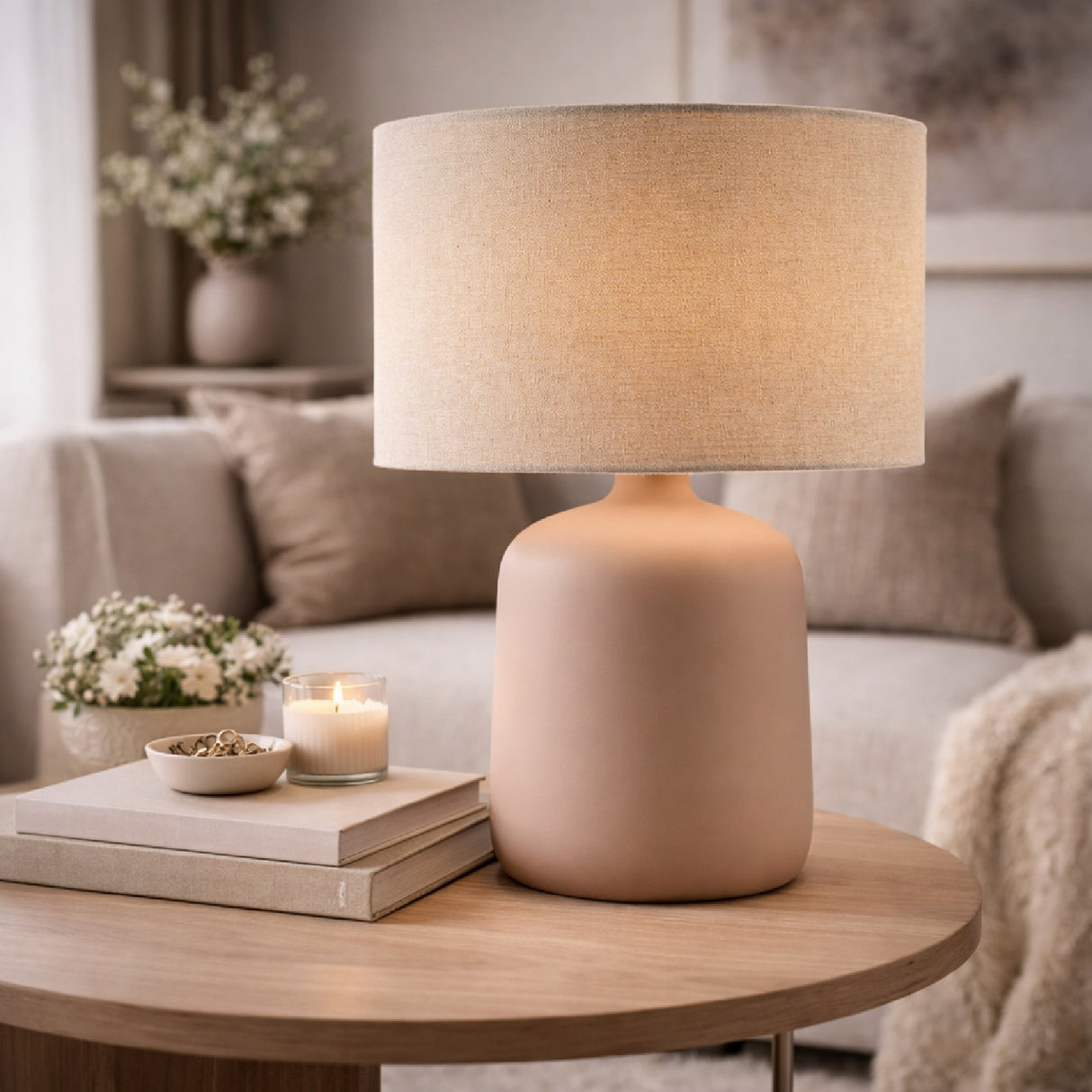 Beige Linen Ceramic Table Lamp S | Oroa.com