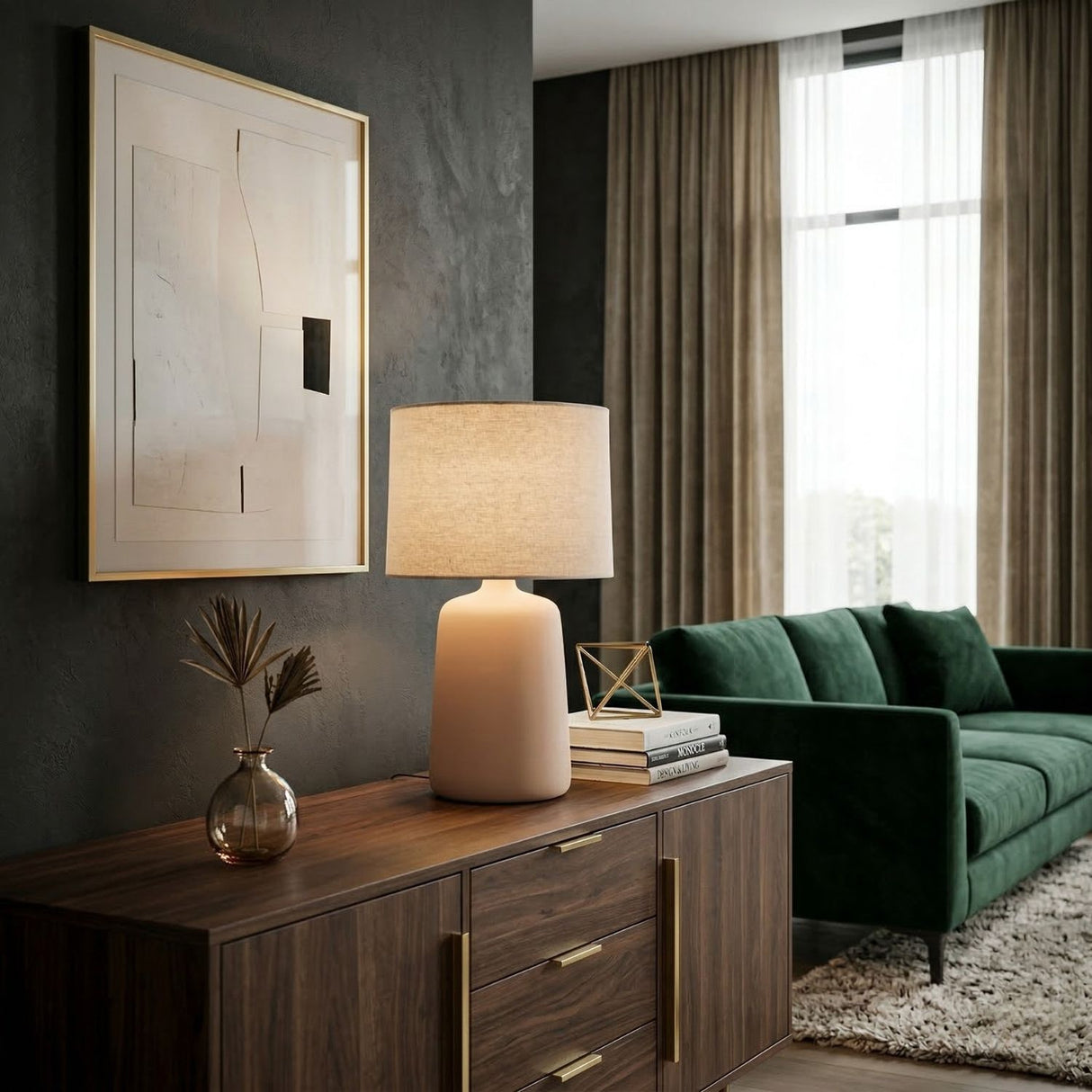 Beige Linen Ceramic Table Lamp L | Oroa.com