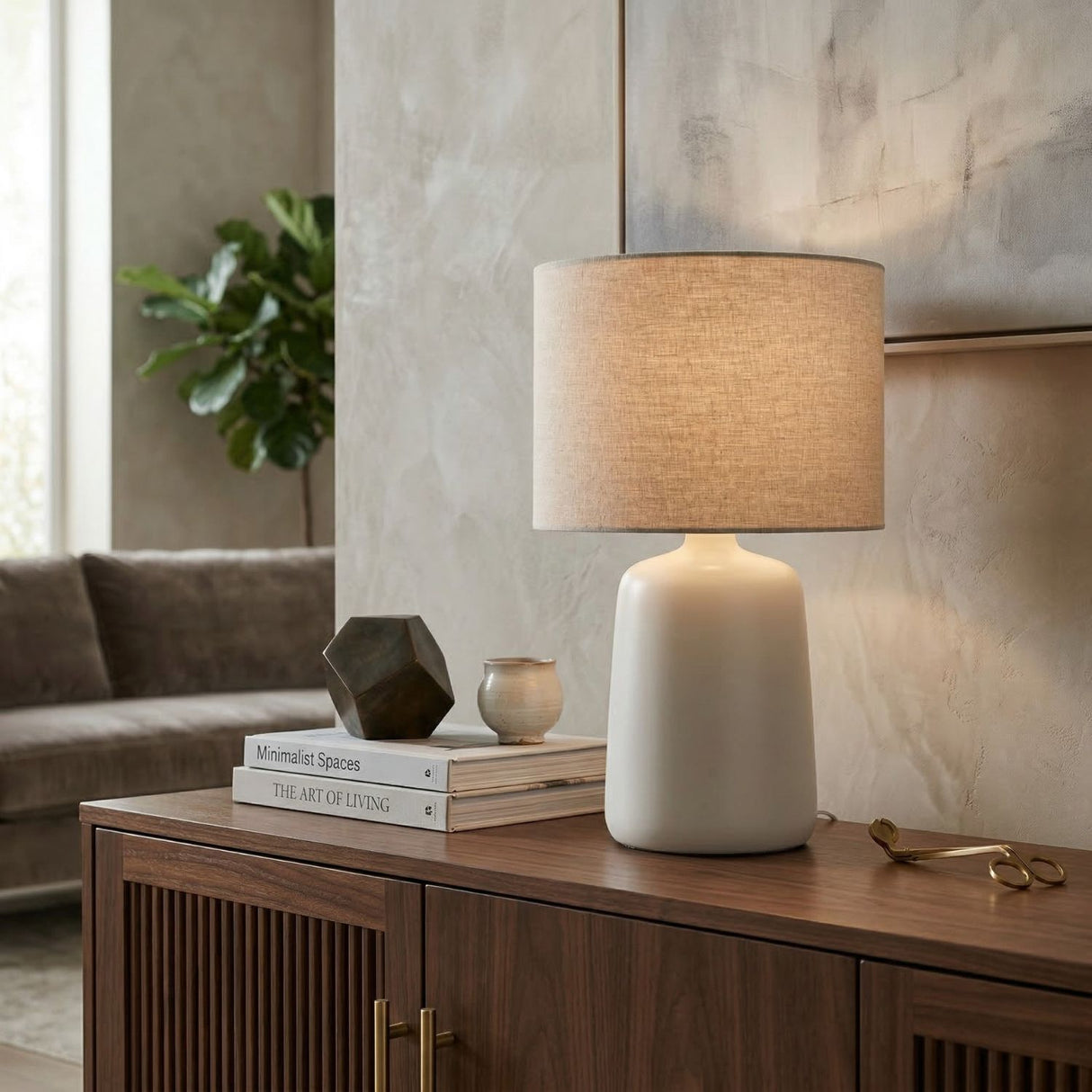 Beige Linen Ceramic Table Lamp L | Oroa.com