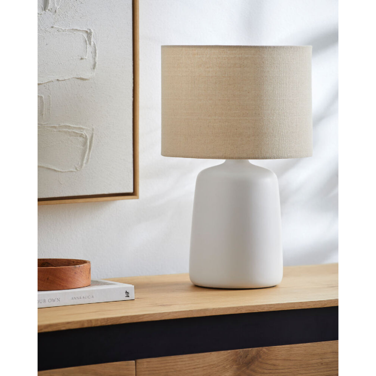 Beige Linen Ceramic Table Lamp L | Oroa.com