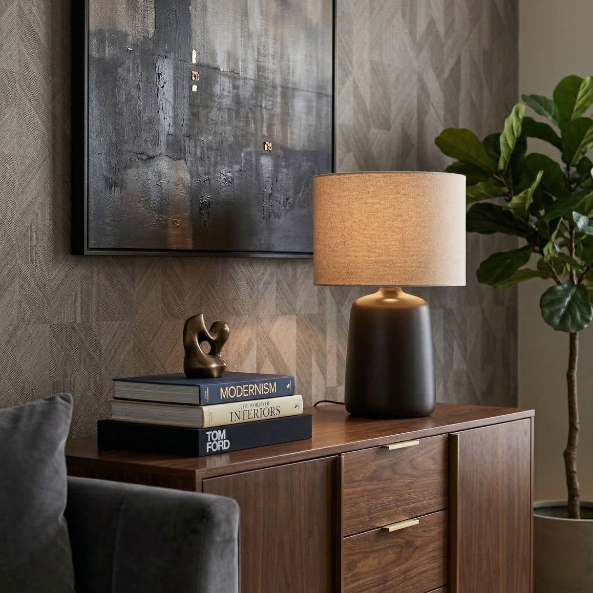 Beige Linen Ceramic Table Lamp L | Oroa.com