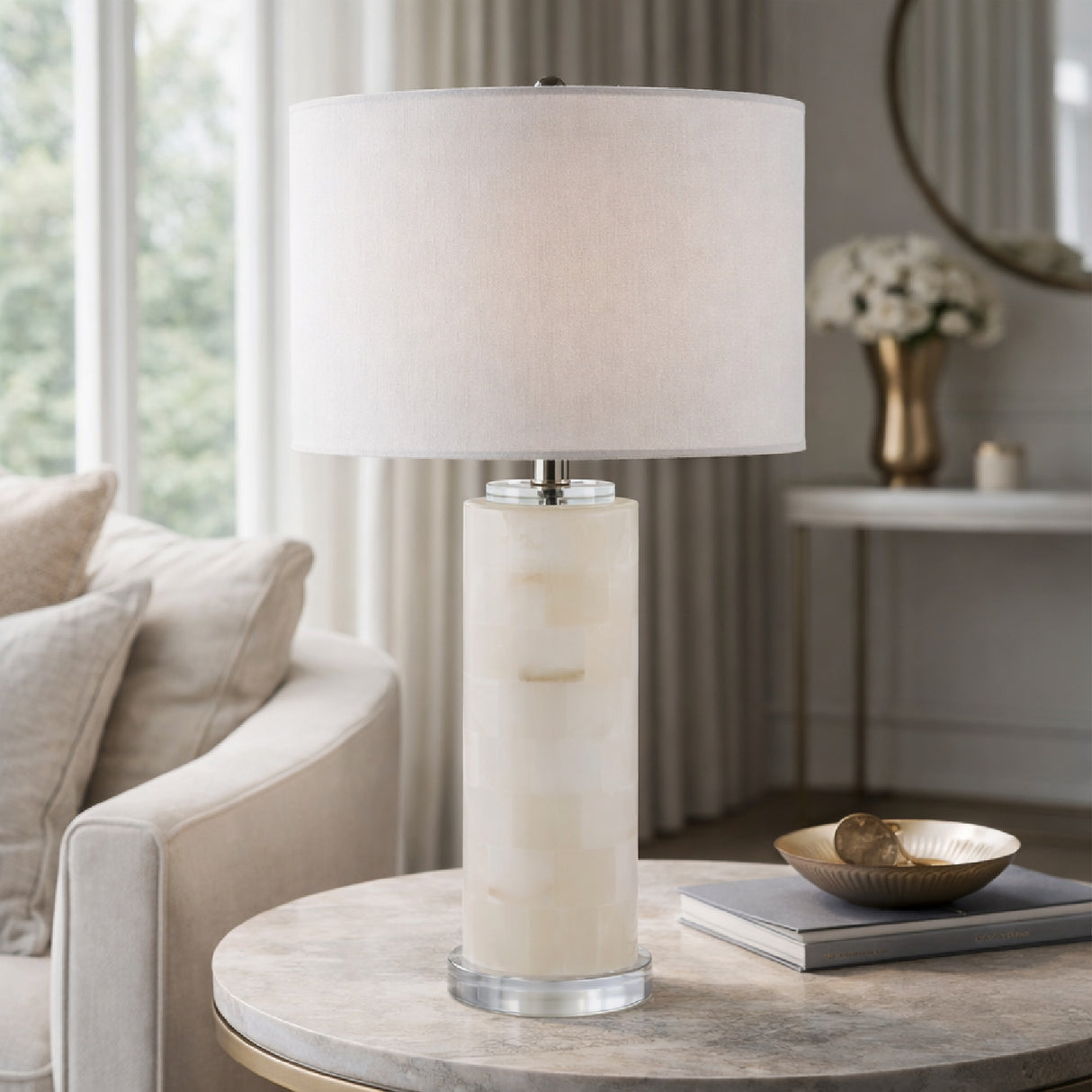 Burnished Cream Stone Table Lamp | Oroa.com