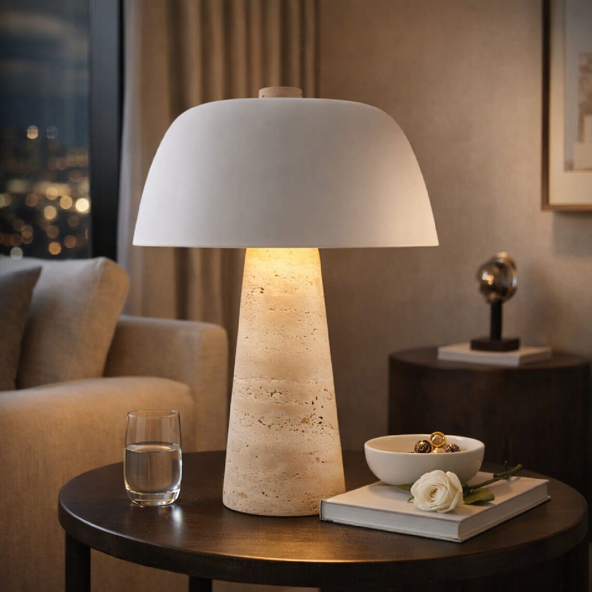 Metal Shade Travertine Table Lamp L | Oroa.com