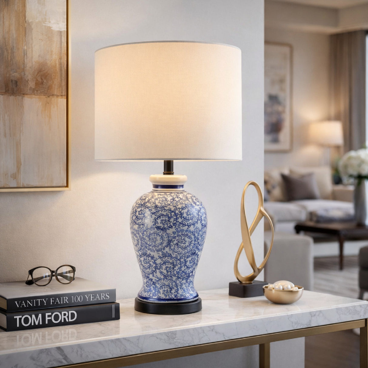 Modern European furniture - Blue Vines Ceramic Table Lamp - www.oroa.com | Oroa.com