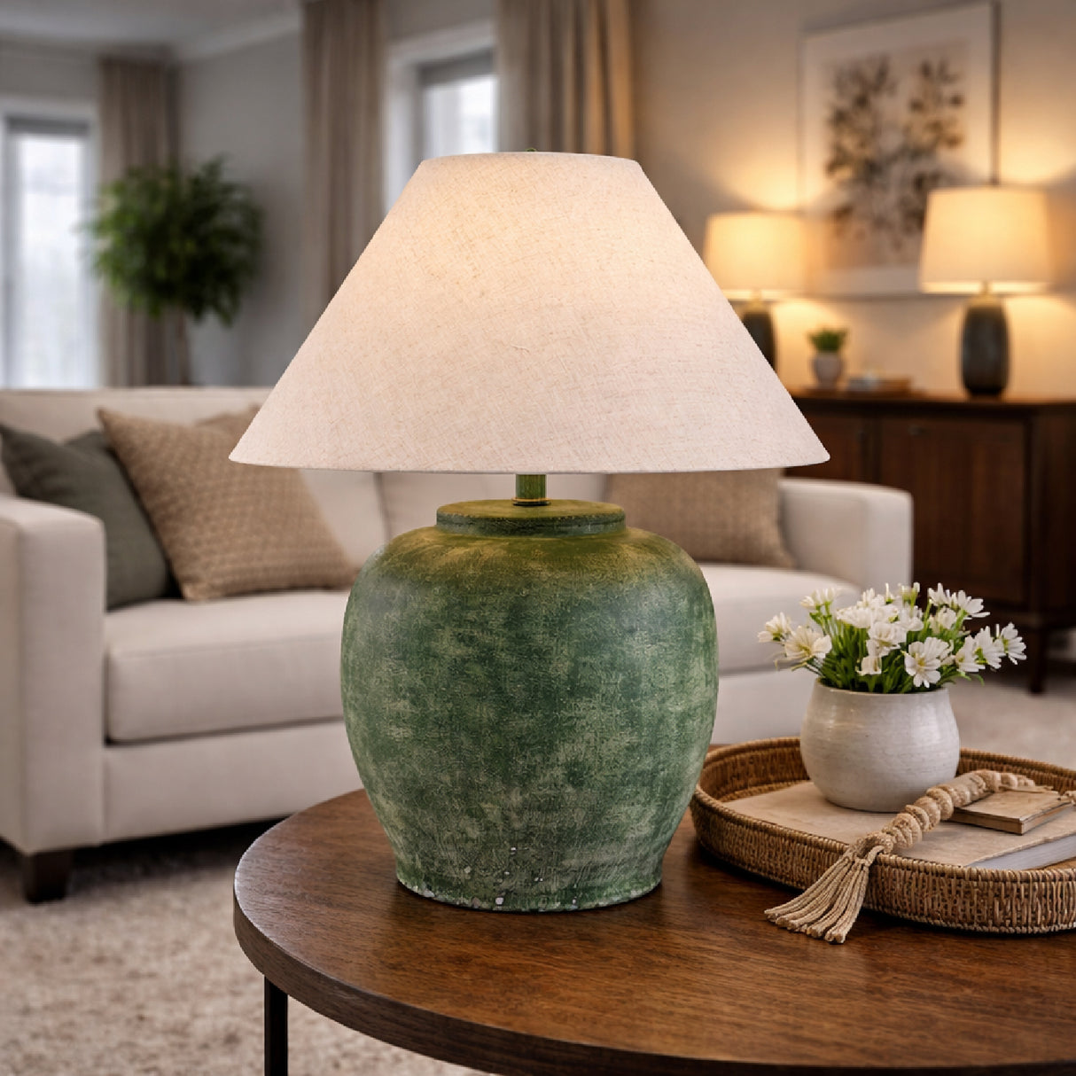 Painted Cement Linen Table Lamp | Oroa.com