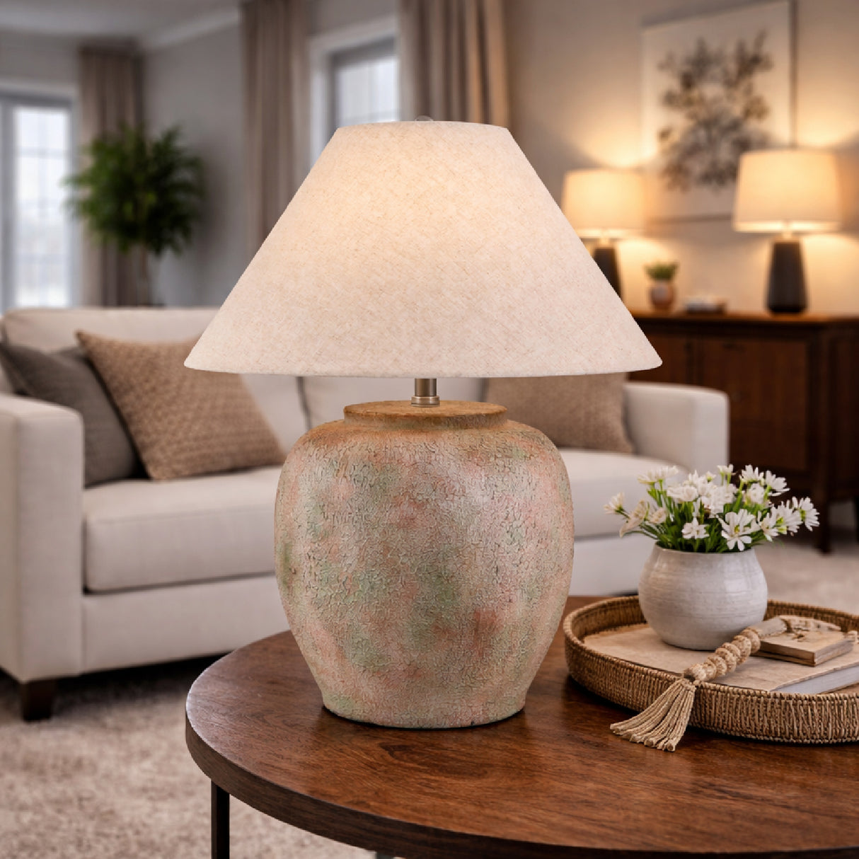 Painted Cement Linen Table Lamp | Oroa.com