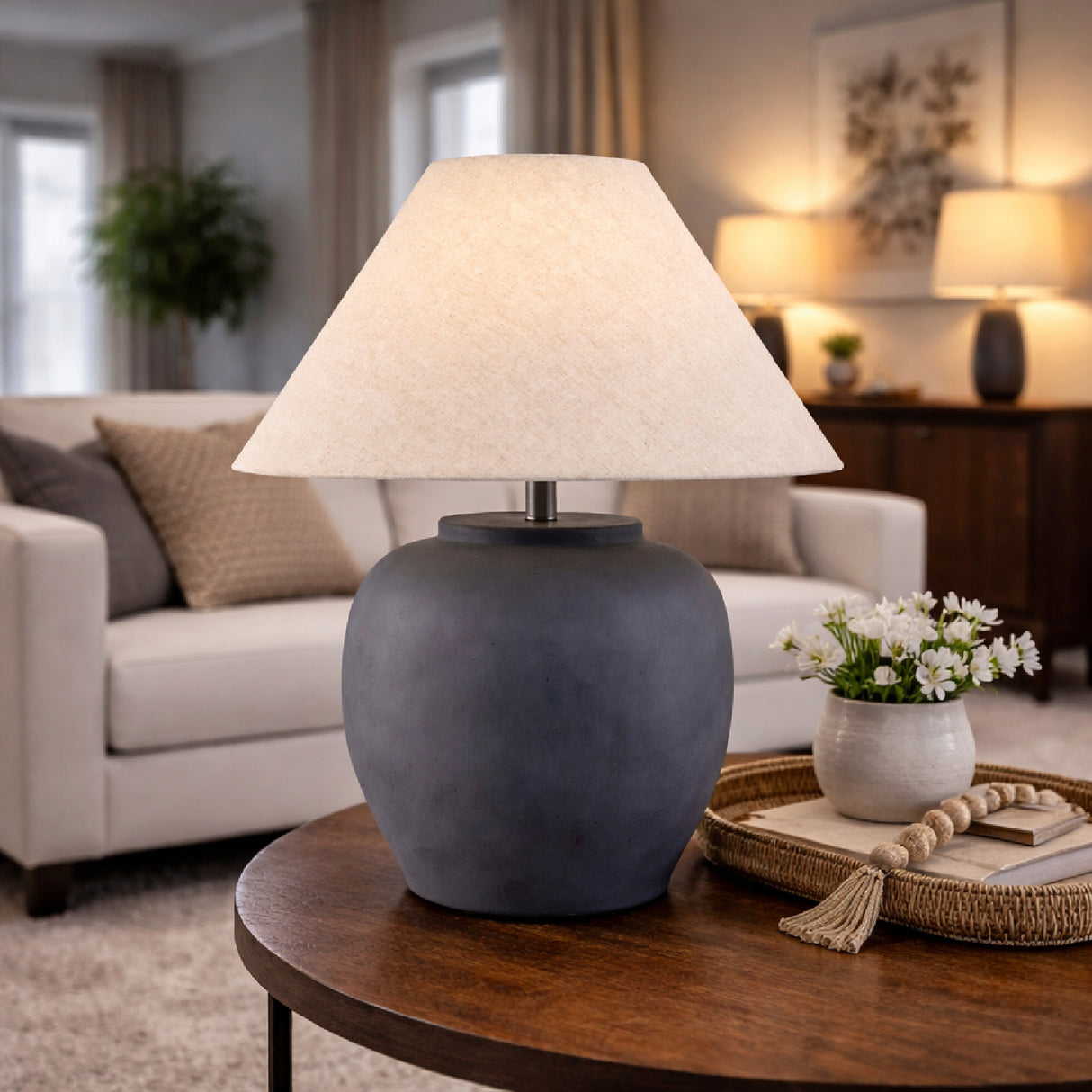 Painted Cement Linen Table Lamp | Oroa.com