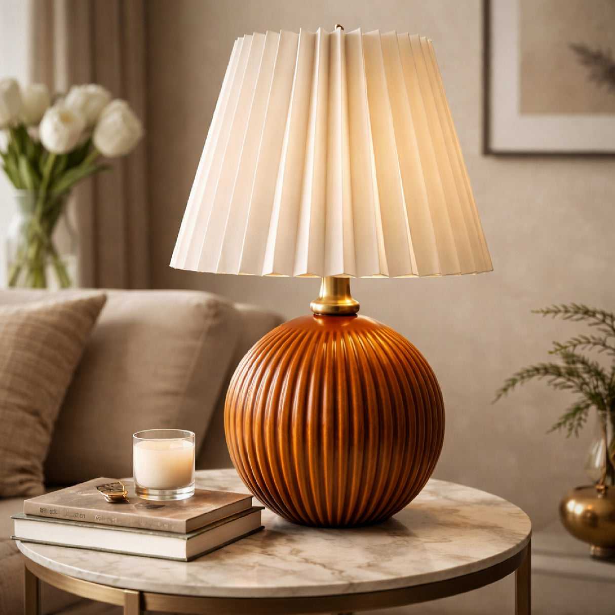 Pleated Linen Ceramic Table Lamp | Oroa.com