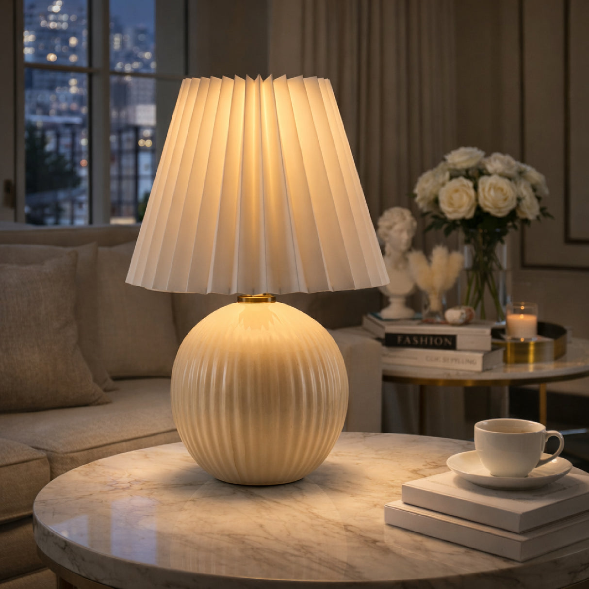 Pleated Linen Ceramic Table Lamp | Oroa.com