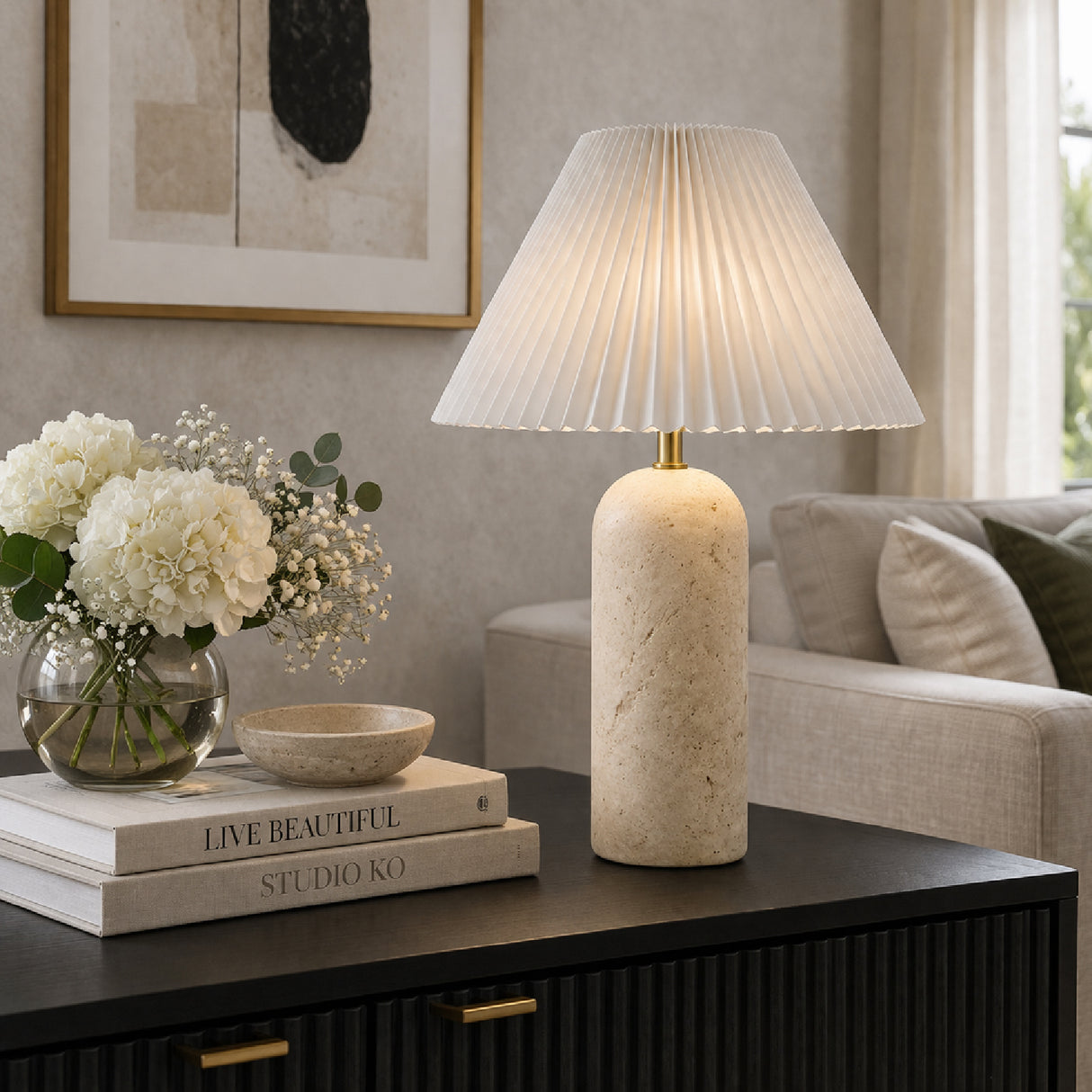 Modern European furniture - Empire Shade Travertine Table Lamp - www.oroa.com | Oroa.com
