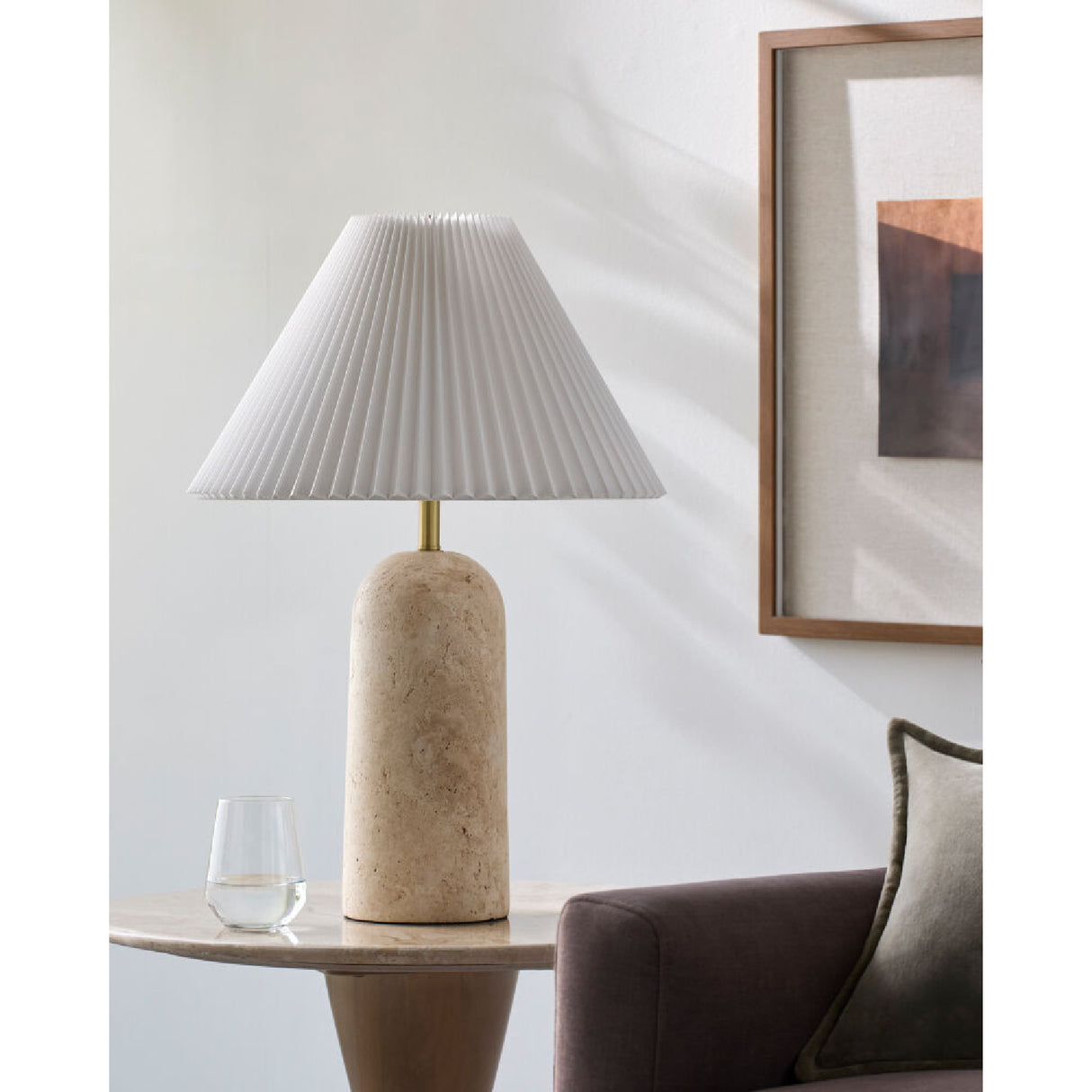 Modern European furniture - Empire Shade Travertine Table Lamp - www.oroa.com | Oroa.com