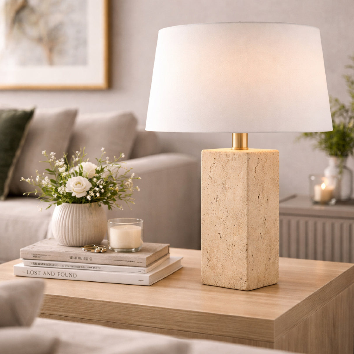 Modern European furniture - Square Travertine Table Lamp - www.oroa.com | Oroa.com