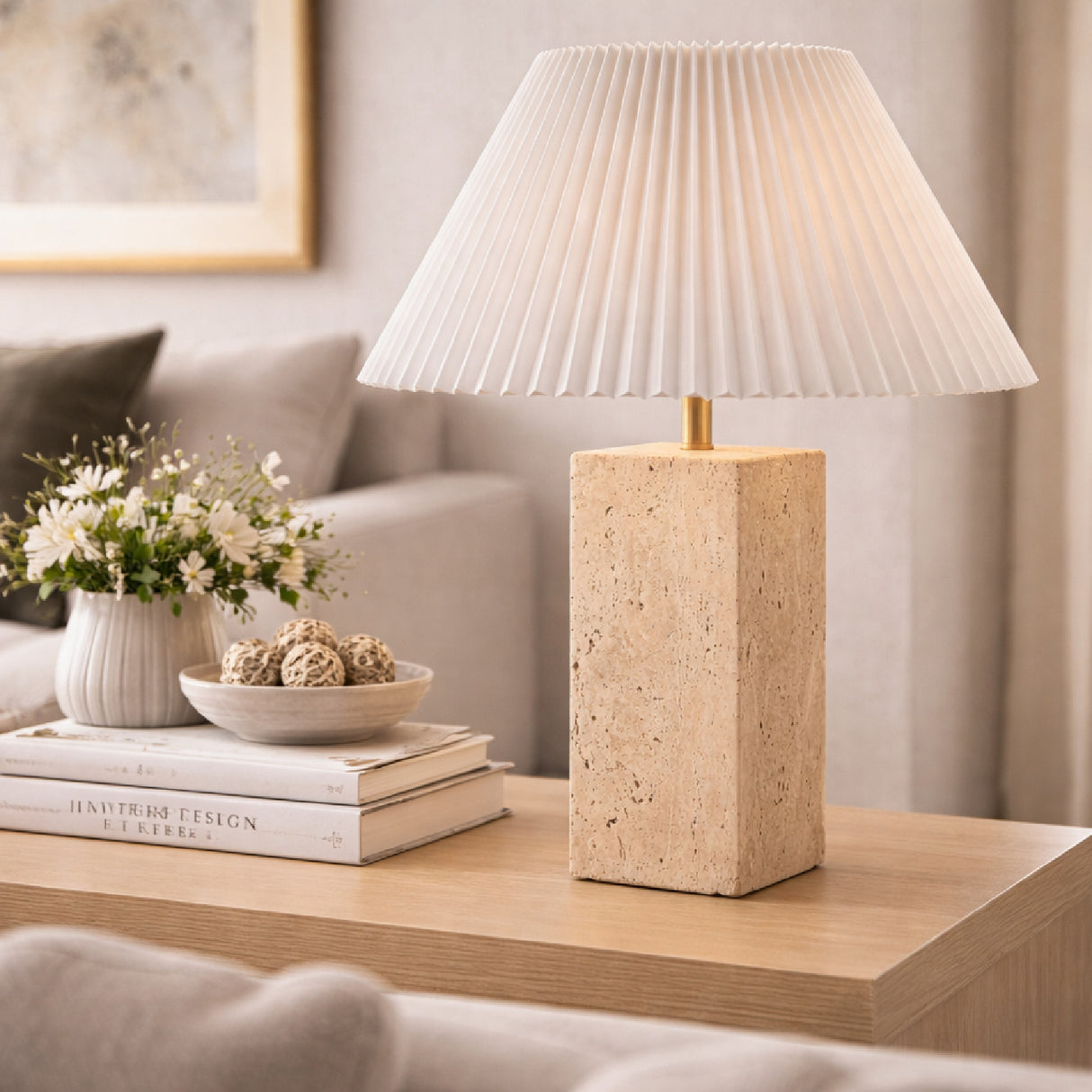 Modern European furniture - Square Travertine Empire Table Lamp - www.oroa.com | Oroa.com
