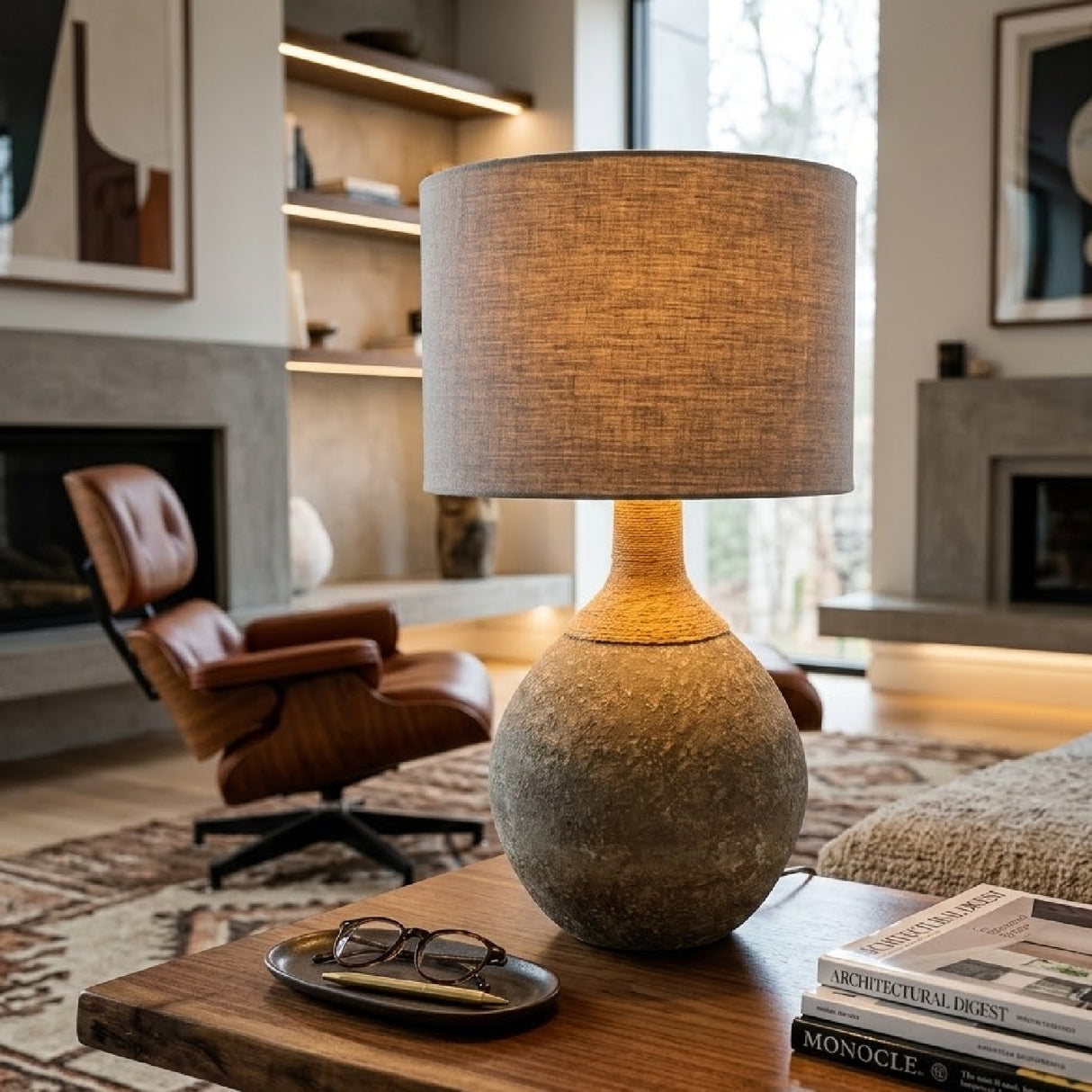 Khaki Linen Accent Table Lamp | Oroa.com