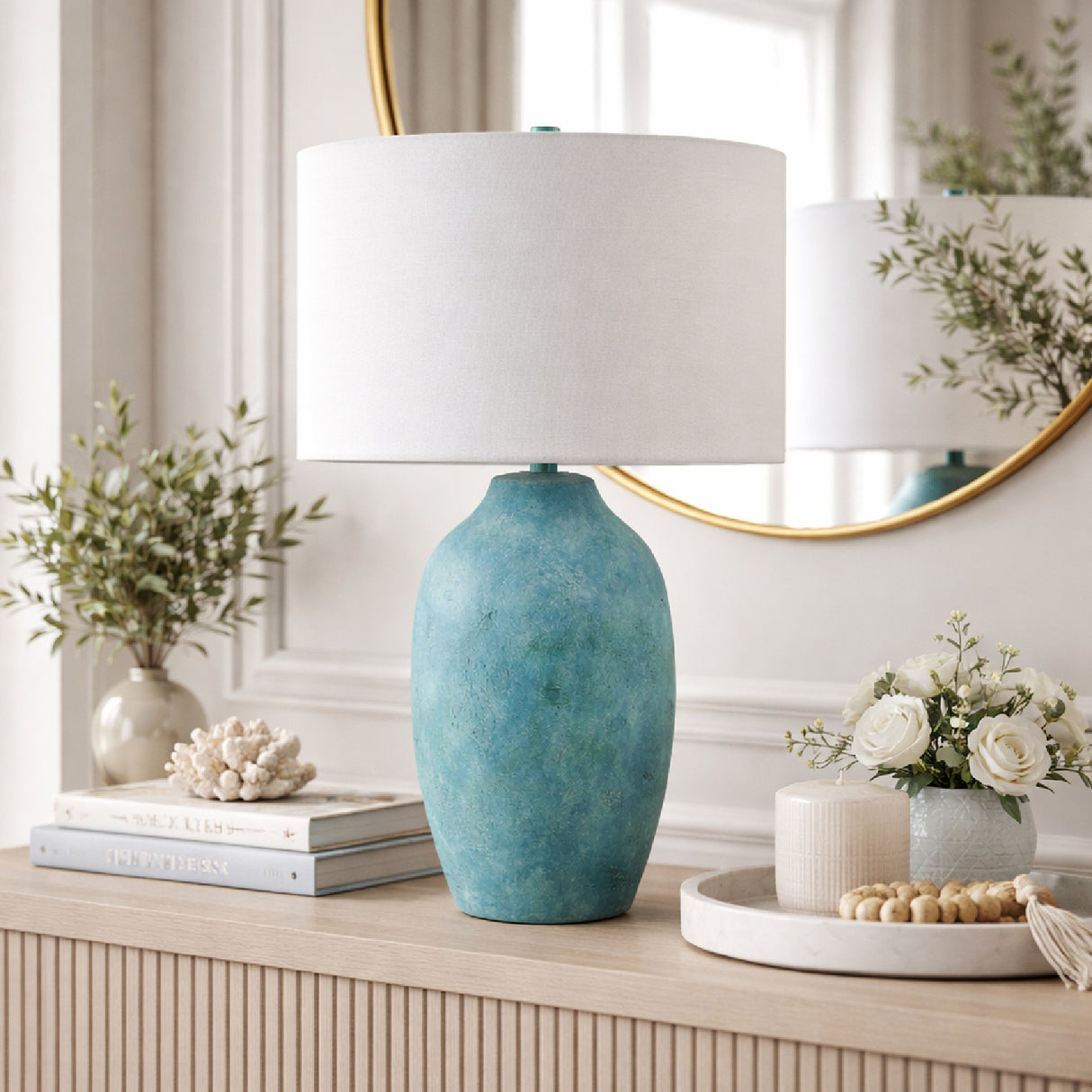 Linen Painted Cement Table Lamp | Oroa.com
