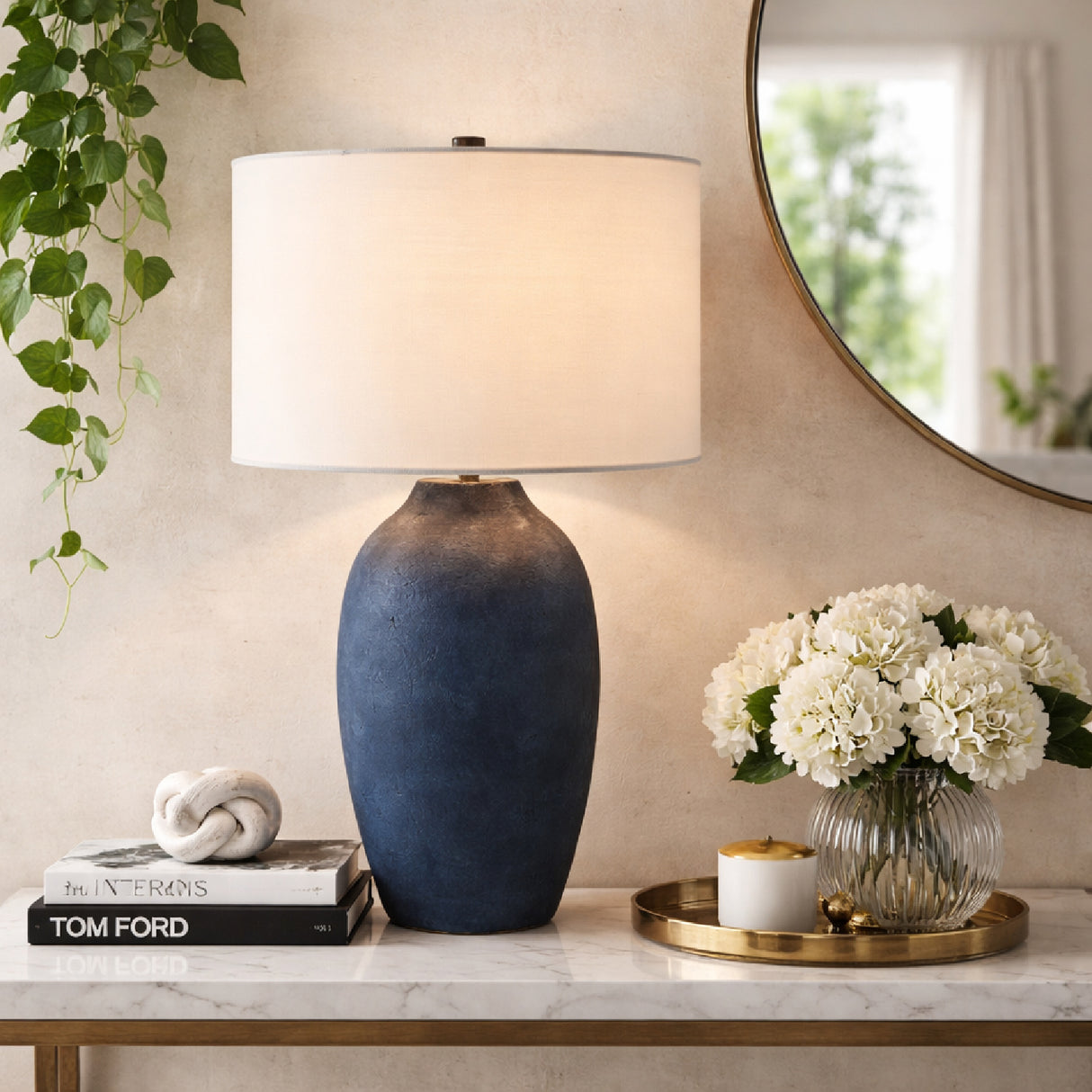 Linen Painted Cement Table Lamp | Oroa.com