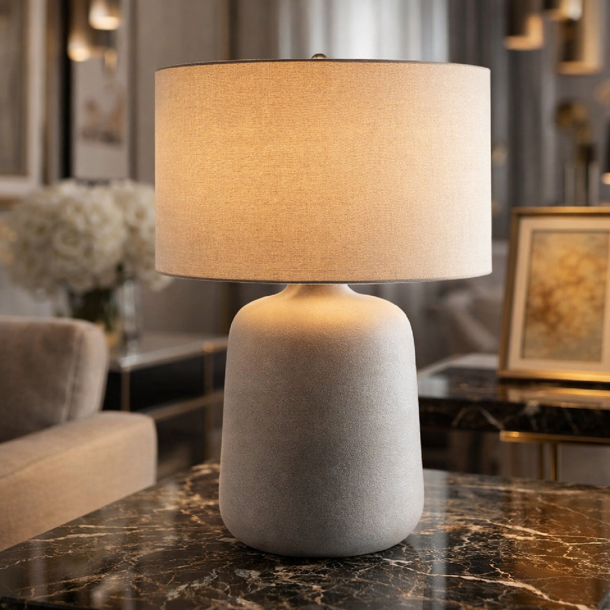 Ceramic Beige Linen Table Lamp | Oroa.com
