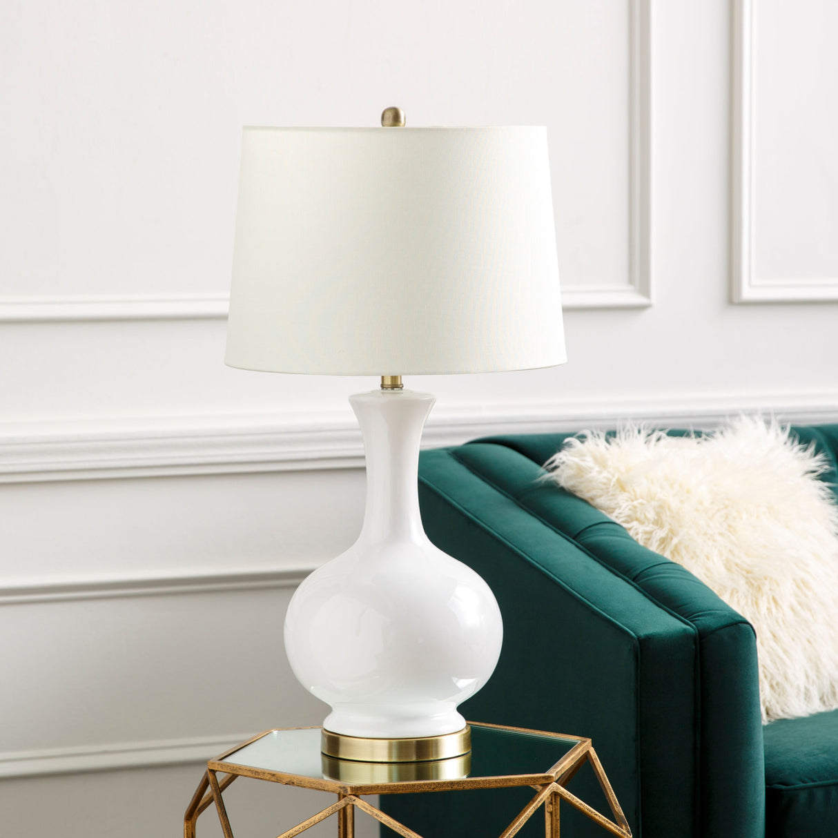 White Ceramic Linen Table Lamp | Oroa.com
