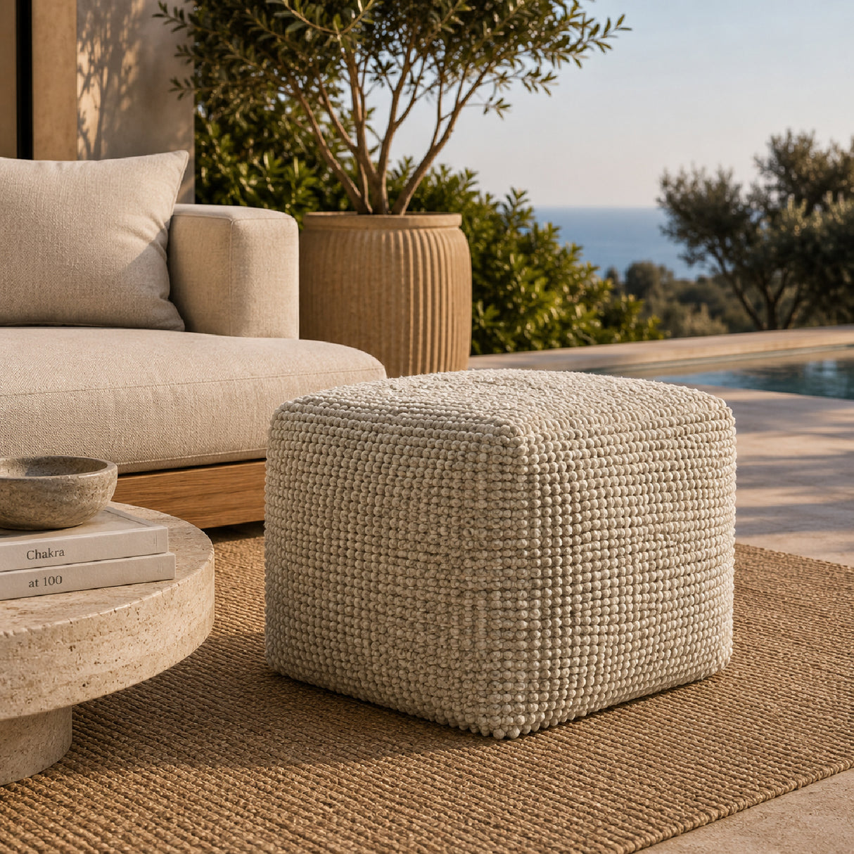 Modern European furniture - Gray Woven Cube Outdoor Pouf - www.oroa.com | Oroa.com