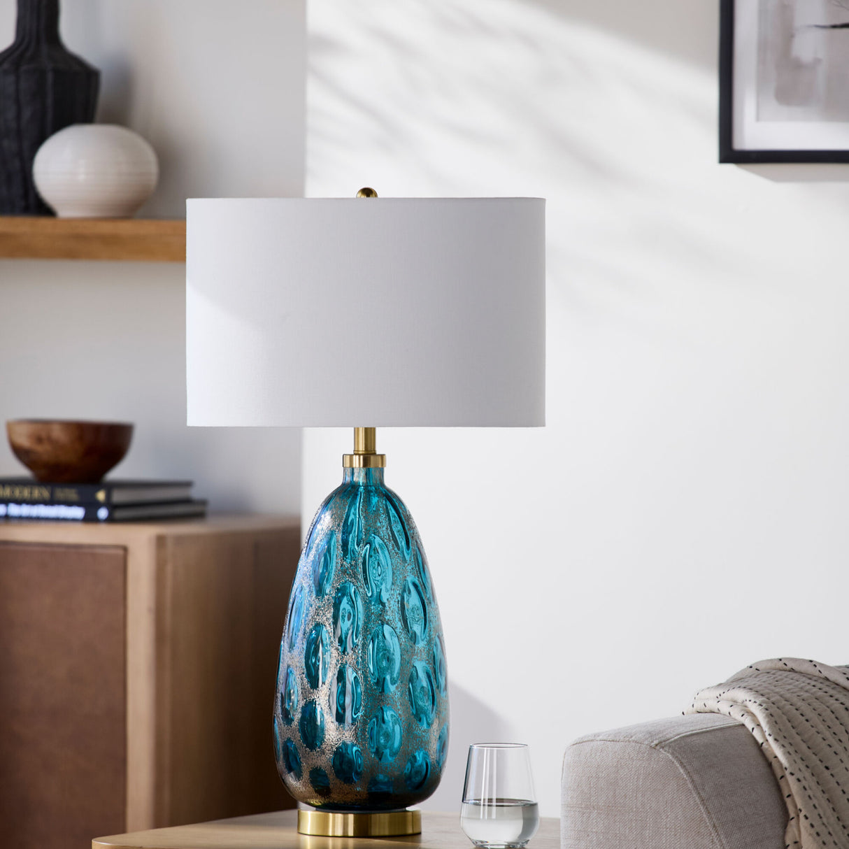 Hand-painted Blue Glass Table Lamp | Oroa.com