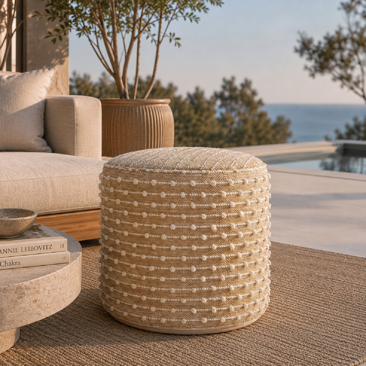 Modern European furniture - Beaded Beige Outdoor Pouf - www.oroa.com | Oroa.com